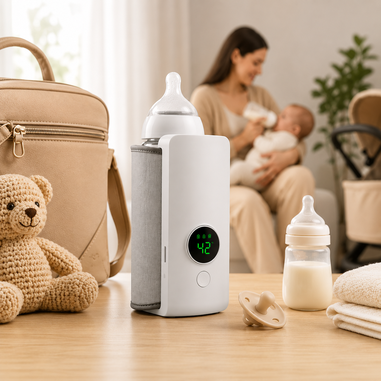 Warmora portable bottle warmer lifestyle image for everyday feeding